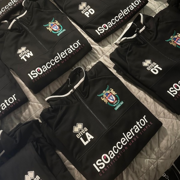 Football kits with ISO Accelerator shirt sponsor